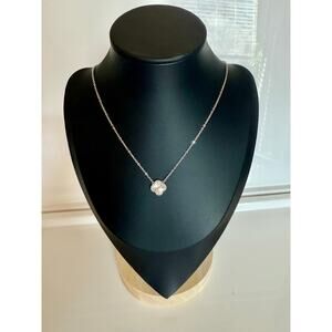 925 Sterling Silver Clover Necklace – Rhodium Plated – NEW – 16–18″